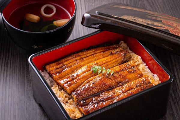 Bowl of rice topped with broiled eel