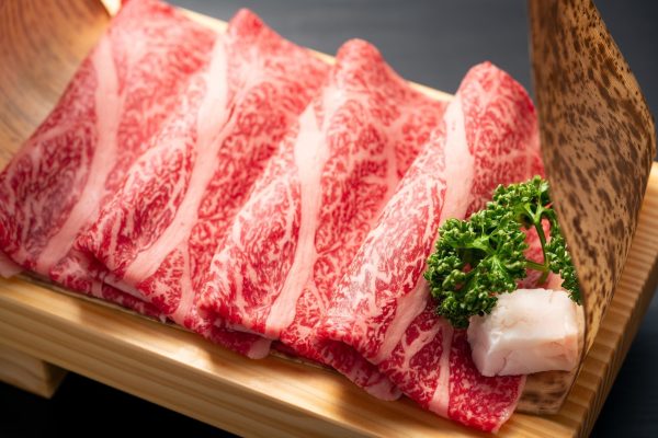 Sliced japanese marbled fatty wagyu ribeye beef